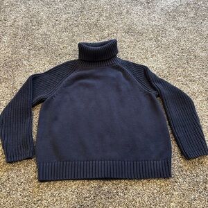 Haven Well Within Cotton Blend Navy Blue Turtleneck Chunky Knit  Sweater